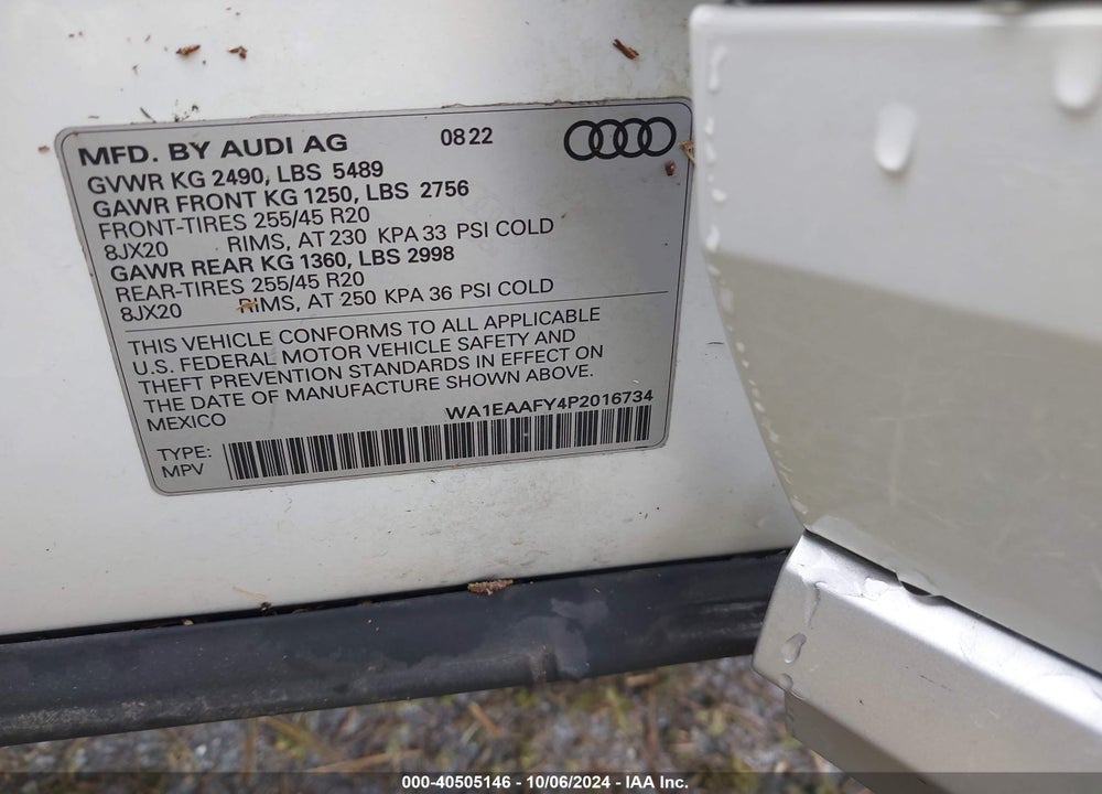 2023 AUDI Q5 PREMIUM PLUS 45 TFSI S LINE QUATTRO VIN: WA1EAAFY4P2016734