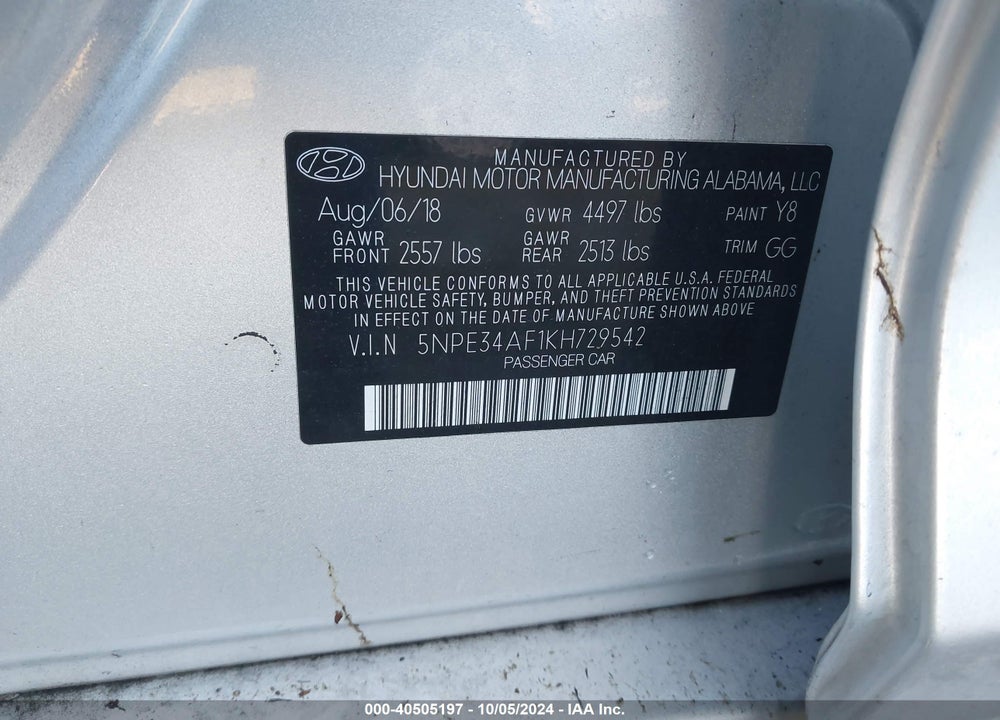 2019 HYUNDAI SONATA LIMITED VIN: 5NPE34AF1KH729542