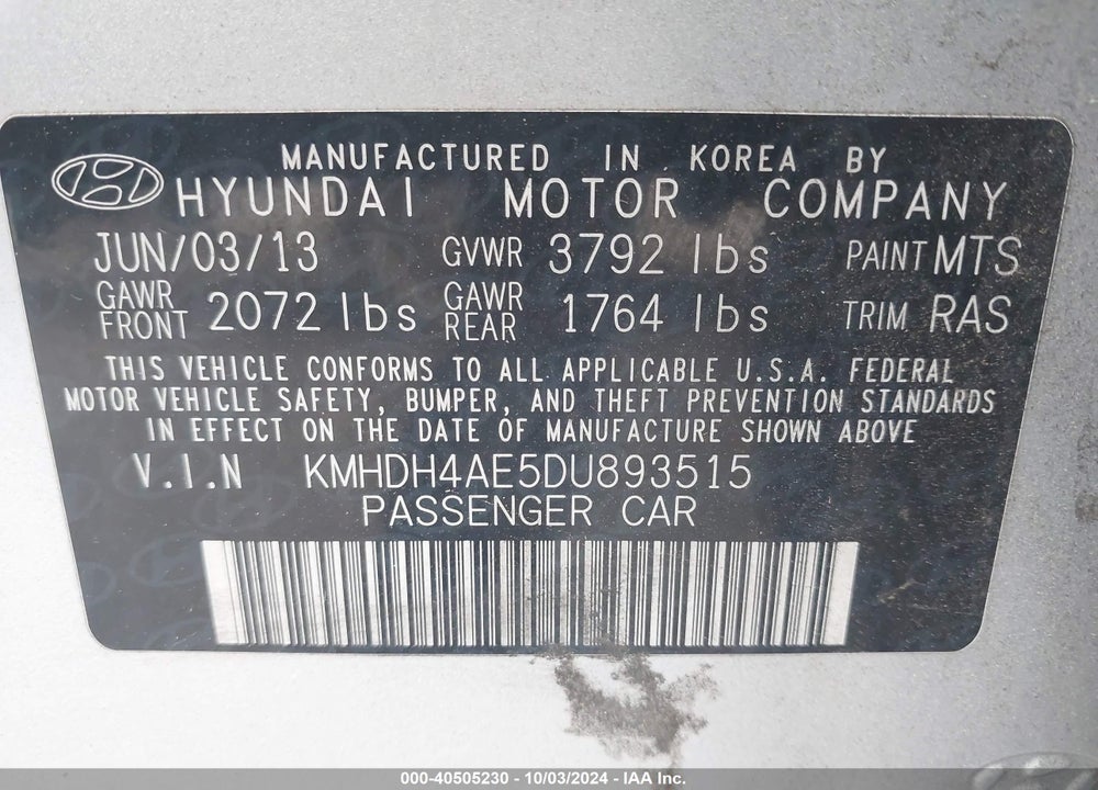 2013 HYUNDAI ELANTRA GLS VIN: KMHDH4AE5DU893515