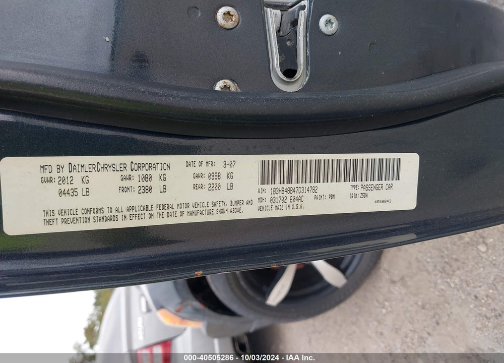 2007 DODGE CALIBER VIN: 1B3HB48B47D314782
