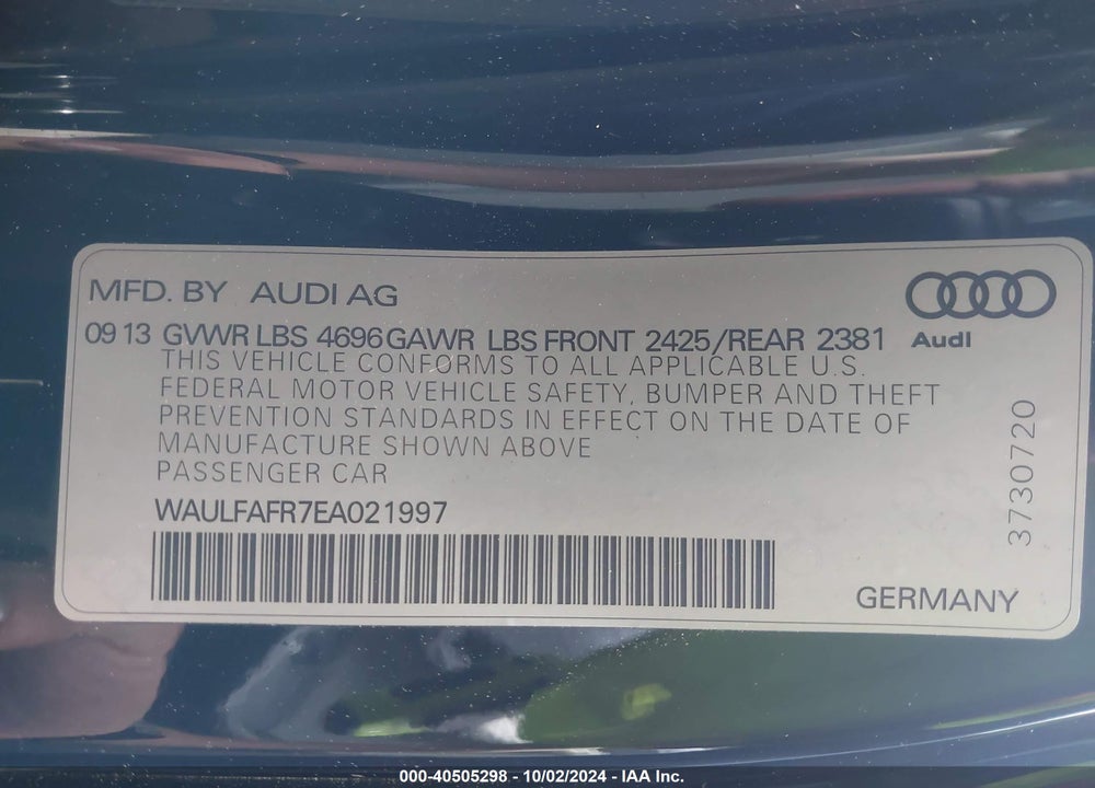 2014 AUDI A5 2.0T PREMIUM VIN: WAULFAFR7EA021997