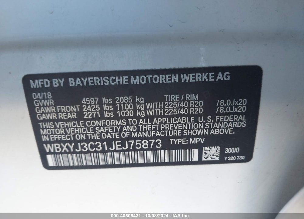 2018 BMW X2 SDRIVE28I VIN: WBXYJ3C31JEJ75873