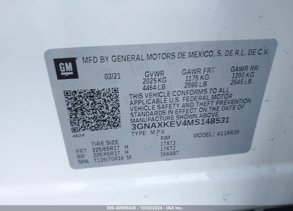 2021 CHEVROLET EQUINOX FWD LT VIN: 3GNAXKEV4MS148531