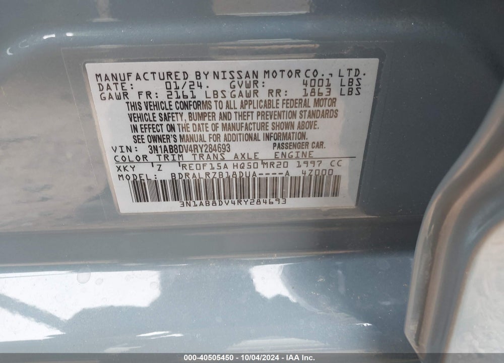 2024 NISSAN SENTRA SR XTRONIC CVT VIN: 3N1AB8DV4RY284693