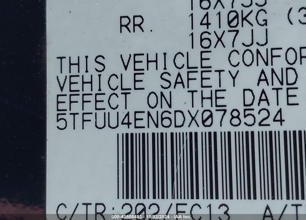 2013 TOYOTA TACOMA BASE V6 VIN: 5TFUU4EN6DX078524