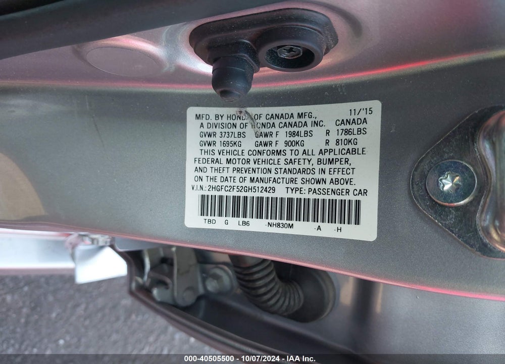 2016 HONDA CIVIC LX VIN: 2HGFC2F52GH512429