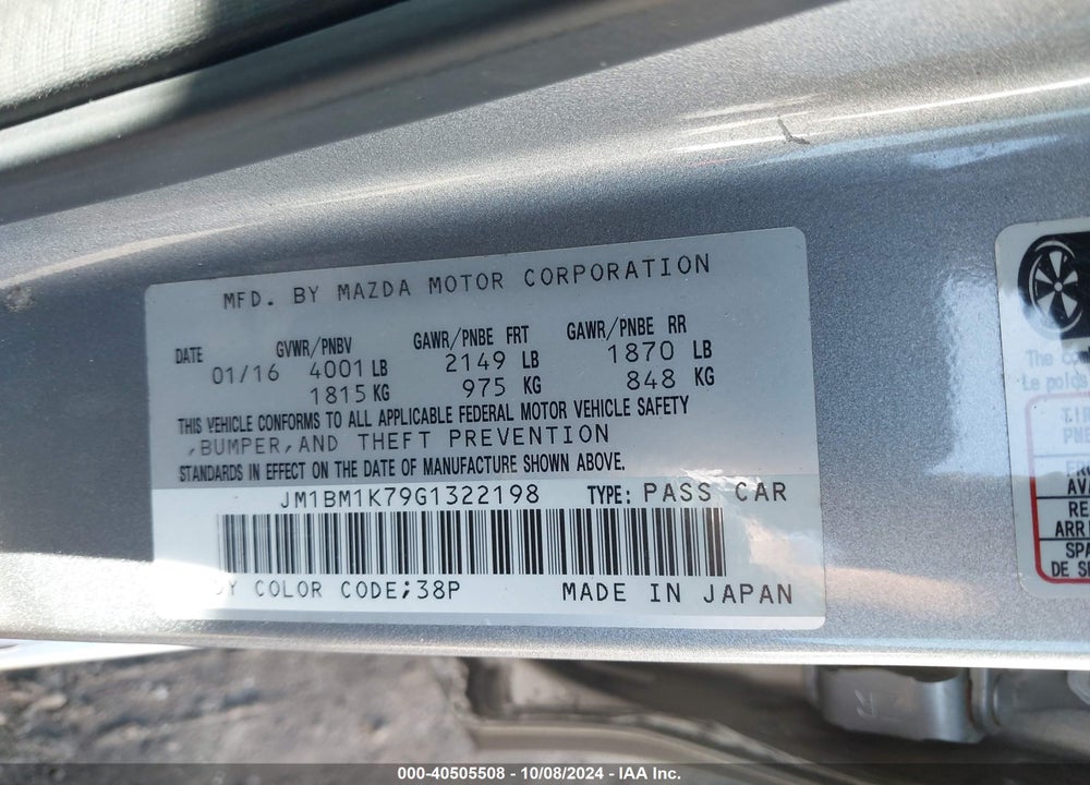 2016 MAZDA 3 I SPORT VIN: JM1BM1K79G1322198