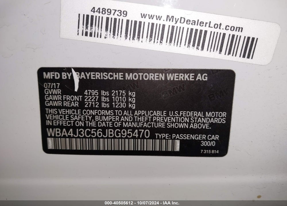 2018 BMW 430I GRAN COUPE XDRIVE VIN: WBA4J3C56JBG95470