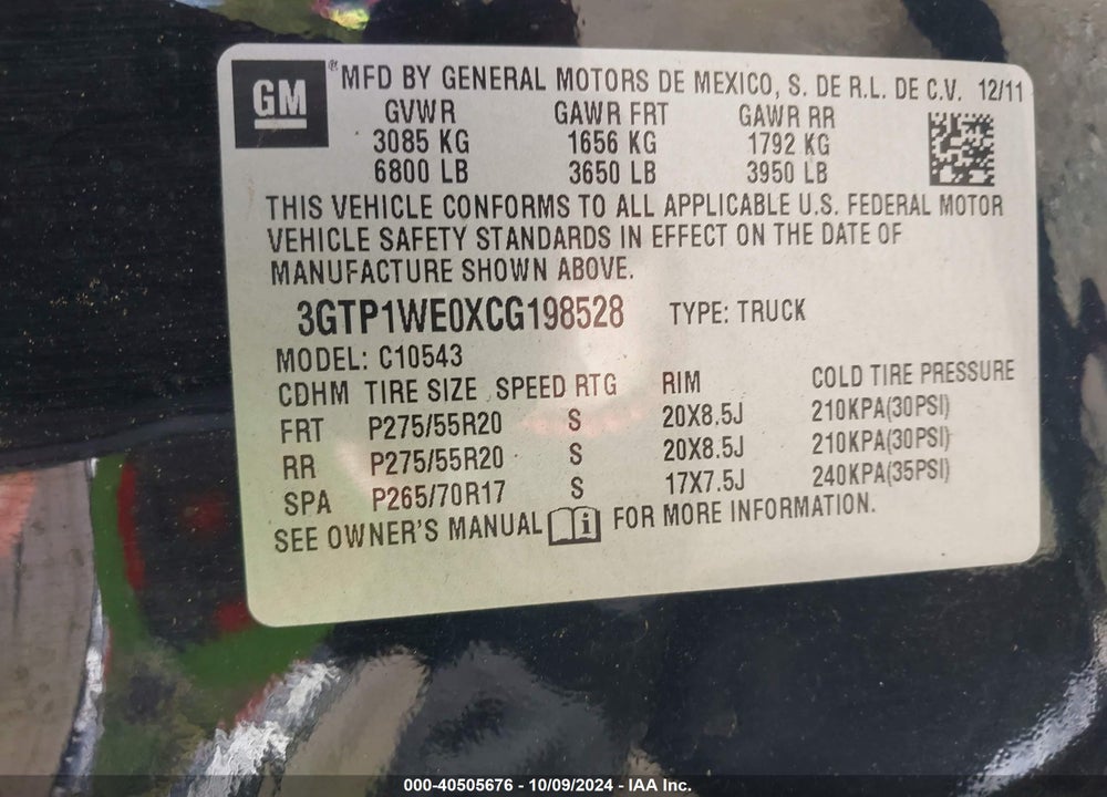 2012 GMC SIERRA 1500 SLT VIN: 3GTP1WE0XCG198528