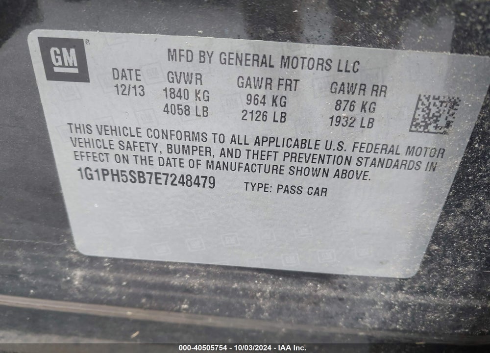 2014 CHEVROLET CRUZE ECO AUTO VIN: 1G1PH5SB7E7248479
