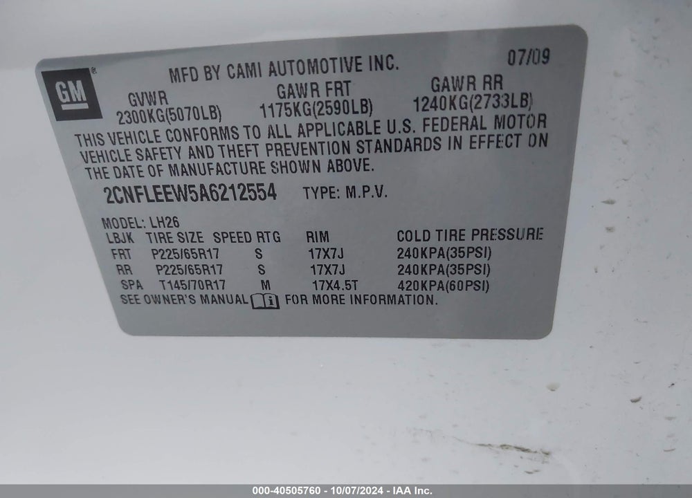 2010 CHEVROLET EQUINOX LT VIN: 2CNFLEEW5A6212554
