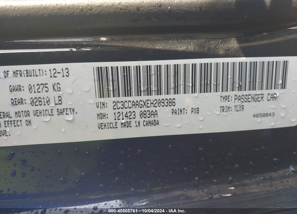 2014 CHRYSLER 300 VIN: 2C3CCAAGXEH209386