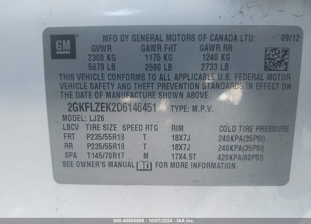 2013 GMC TERRAIN DENALI VIN: 2GKFLZEK2D6146451