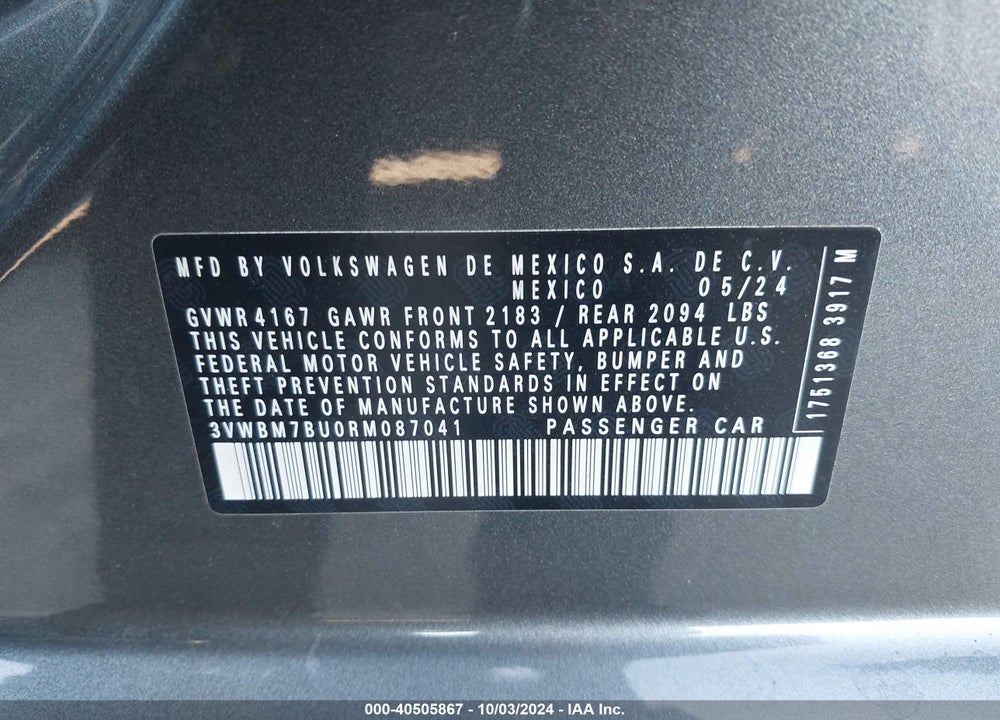 2024 VOLKSWAGEN JETTA 1.5T SPORT VIN: 3VWBM7BU0RM087041