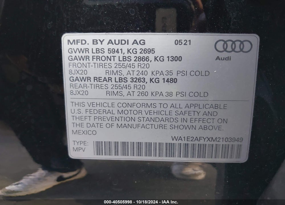 2021 AUDI Q5 PREMIUM PLUS 55 TFSI E QUATTRO S TRONIC VIN: WA1E2AFYXM2103949
