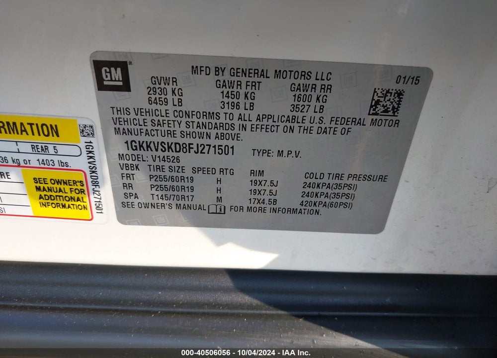 2015 GMC ACADIA SLT-2 VIN: 1GKKVSKD8FJ271501