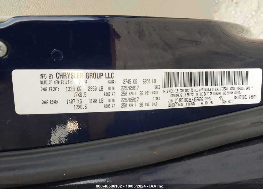 2014 CHRYSLER TOWN & COUNTRY TOURING VIN: 2C4RC1BG8ER453696