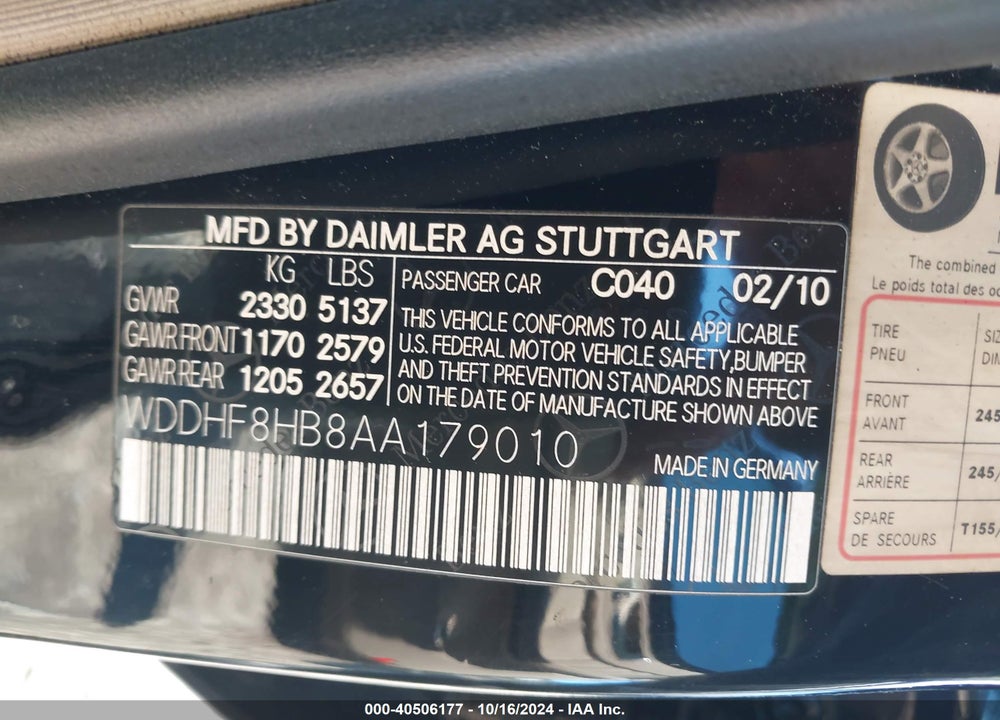 2010 MERCEDES-BENZ E 350 4MATIC VIN: WDDHF8HB8AA179010