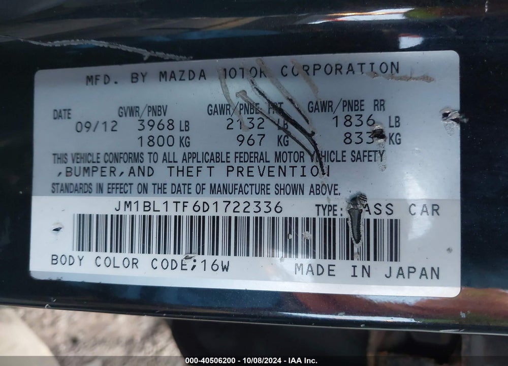 2013 MAZDA 3 I SV VIN: JM1BL1TF6D1722336