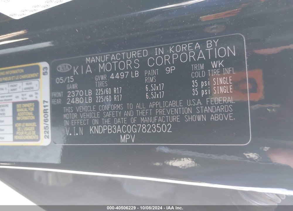 2016 KIA SPORTAGE LX VIN: KNDPB3AC0G7823502