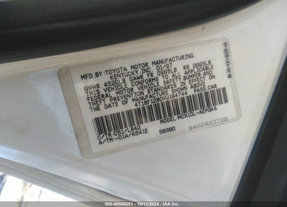 1997 TOYOTA AVALON XLS VIN: 4T1BF12B0VU164744