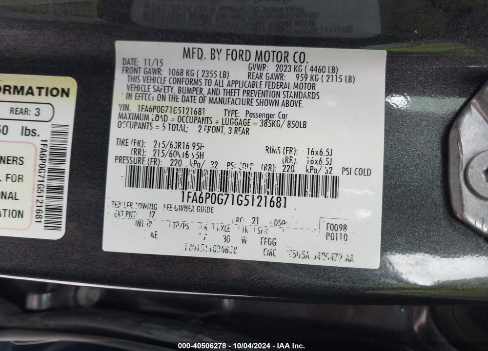 2016 FORD FUSION S VIN: 1FA6P0G71G5121681
