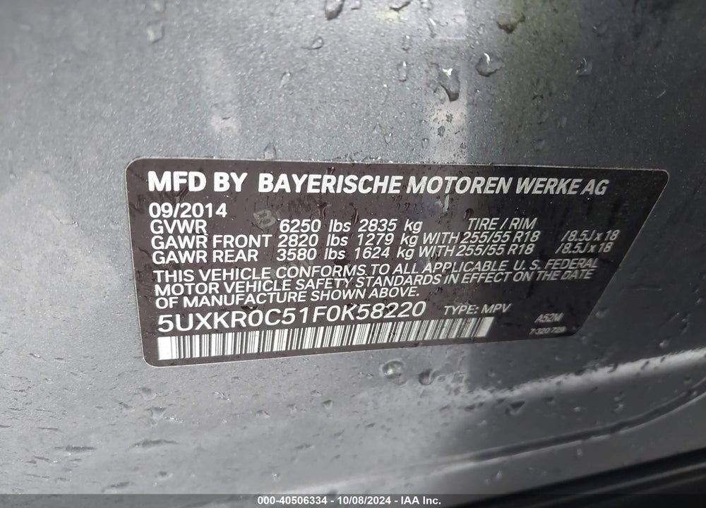 2015 BMW X5 XDRIVE35I VIN: 5UXKR0C51F0K58220