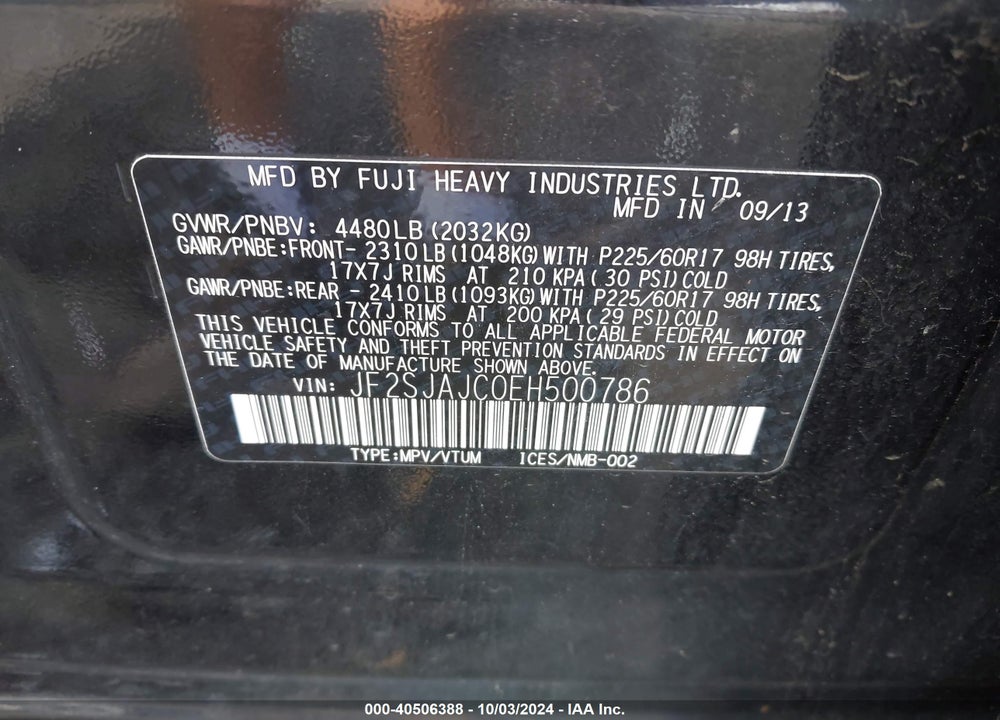 2014 SUBARU FORESTER 2.5I LIMITED VIN: JF2SJAJC0EH500786