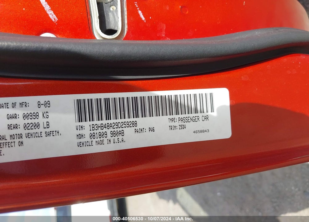 2009 DODGE CALIBER SXT VIN: 1B3HB48A29D259288