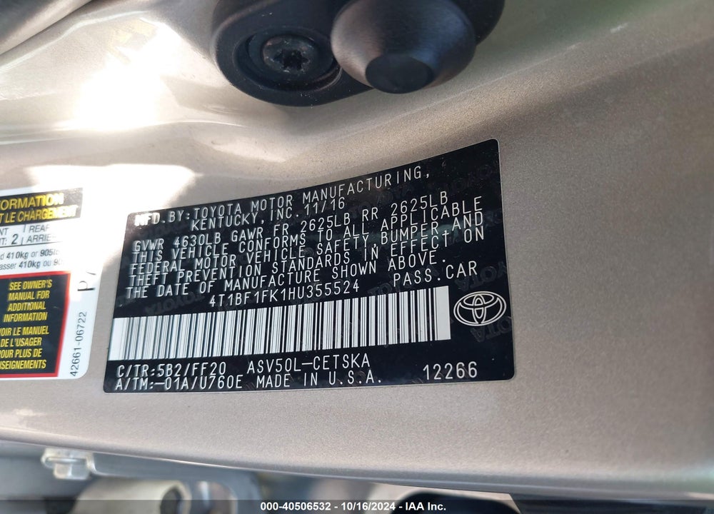 2017 TOYOTA CAMRY SE VIN: 4T1BF1FK1HU355524