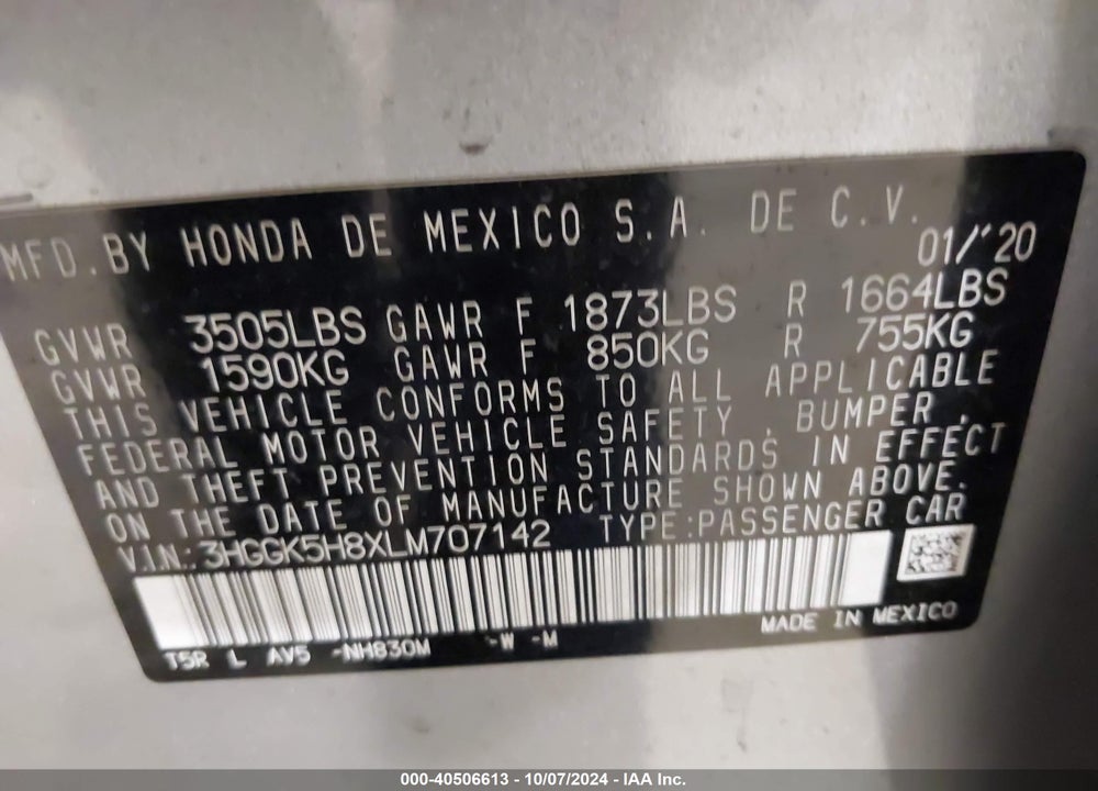 2020 HONDA FIT EX VIN: 3HGGK5H8XLM707142