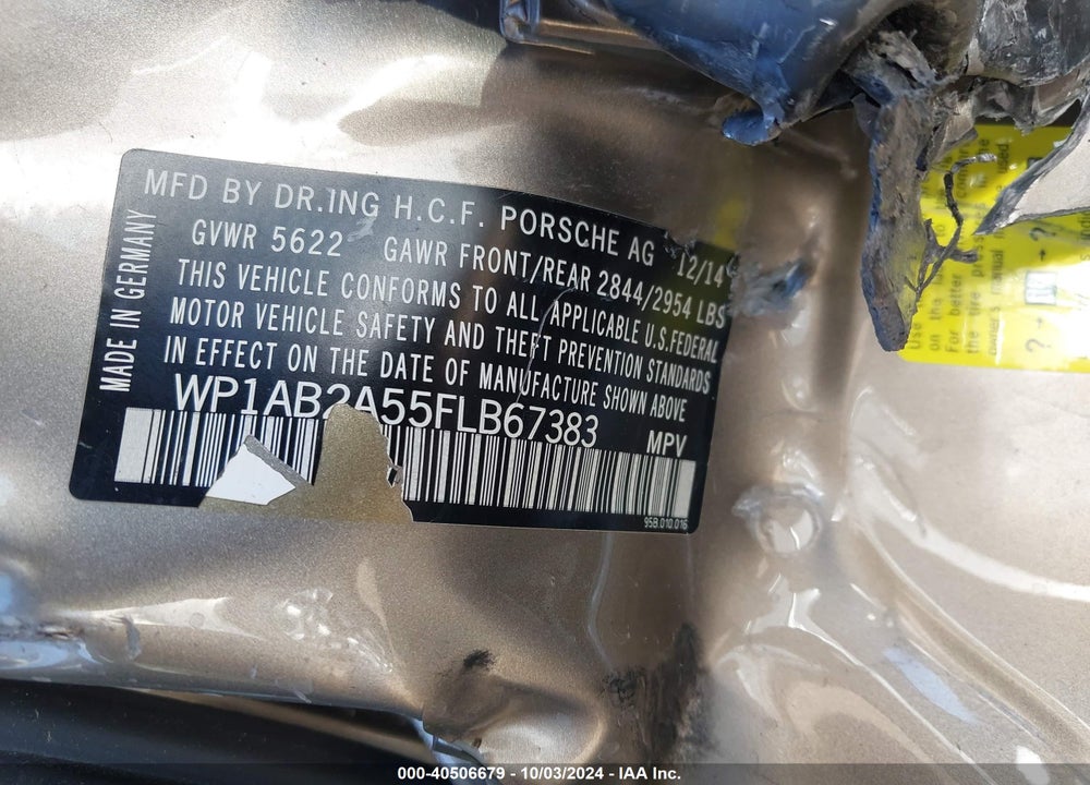 2015 PORSCHE MACAN S VIN: WP1AB2A55FLB67383