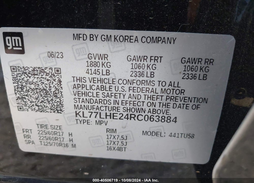 2024 CHEVROLET TRAX FWD LT VIN: KL77LHE24RC063884
