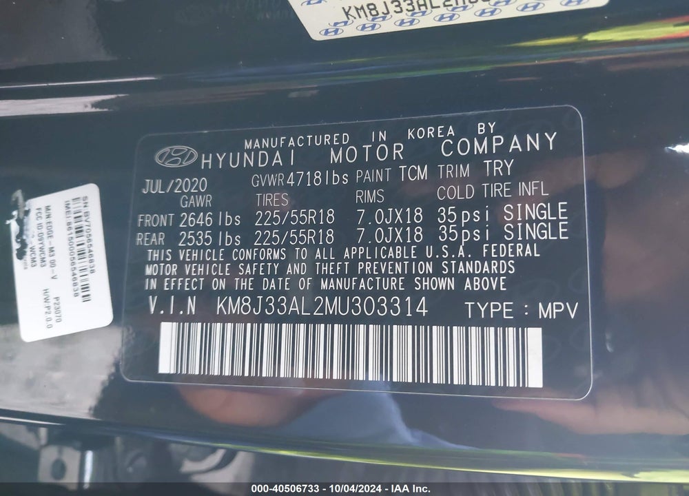 2021 HYUNDAI TUCSON SEL VIN: KM8J33AL2MU303314