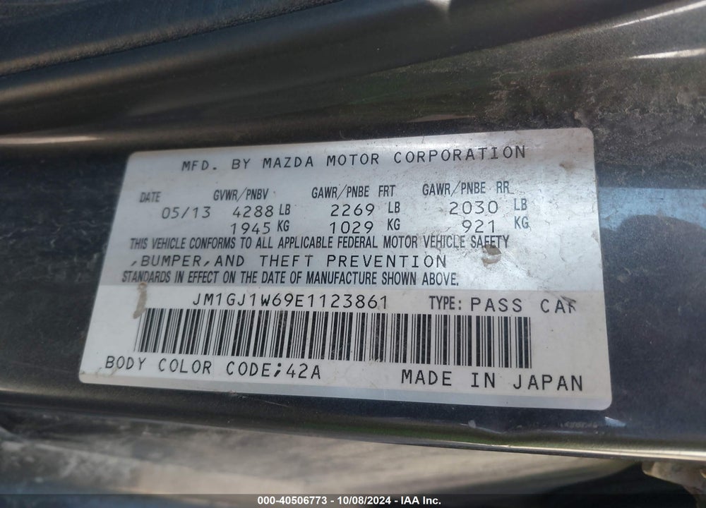 2014 MAZDA 6 I GRAND TOURING VIN: JM1GJ1W69E1123861