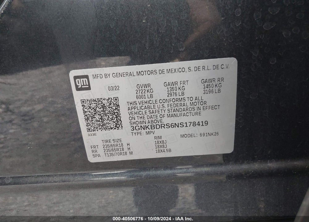 2022 CHEVROLET BLAZER FWD 3LT VIN: 3GNKBDRS6NS178419