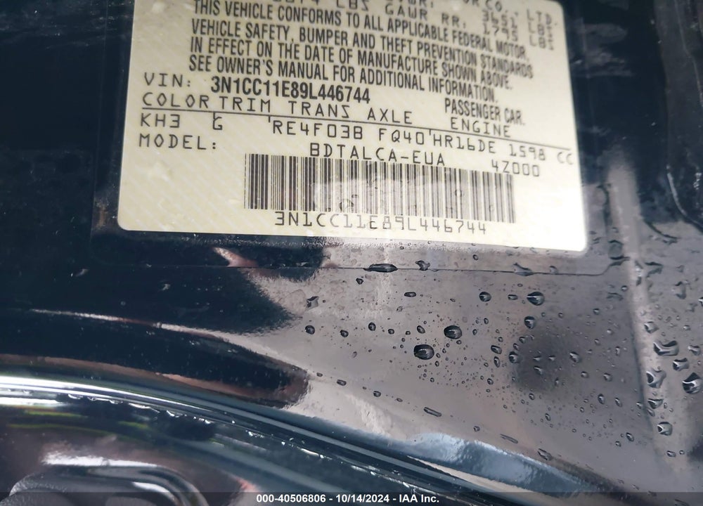 2009 NISSAN VERSA 1.6 VIN: 3N1CC11E89L446744