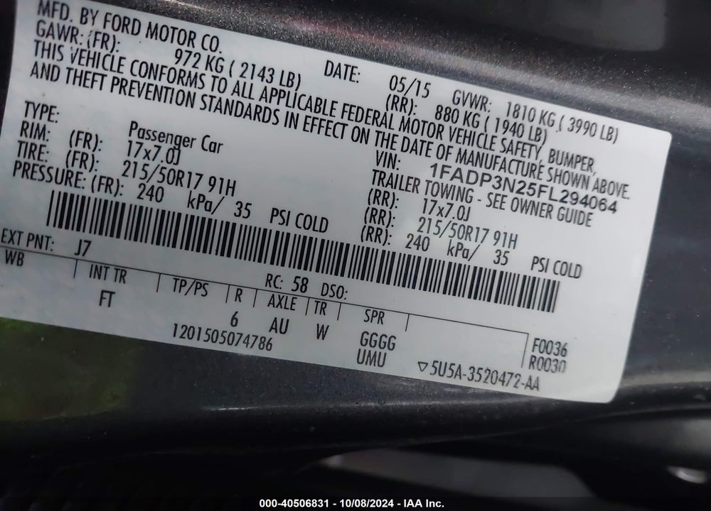 2015 FORD FOCUS TITANIUM VIN: 1FADP3N25FL294064