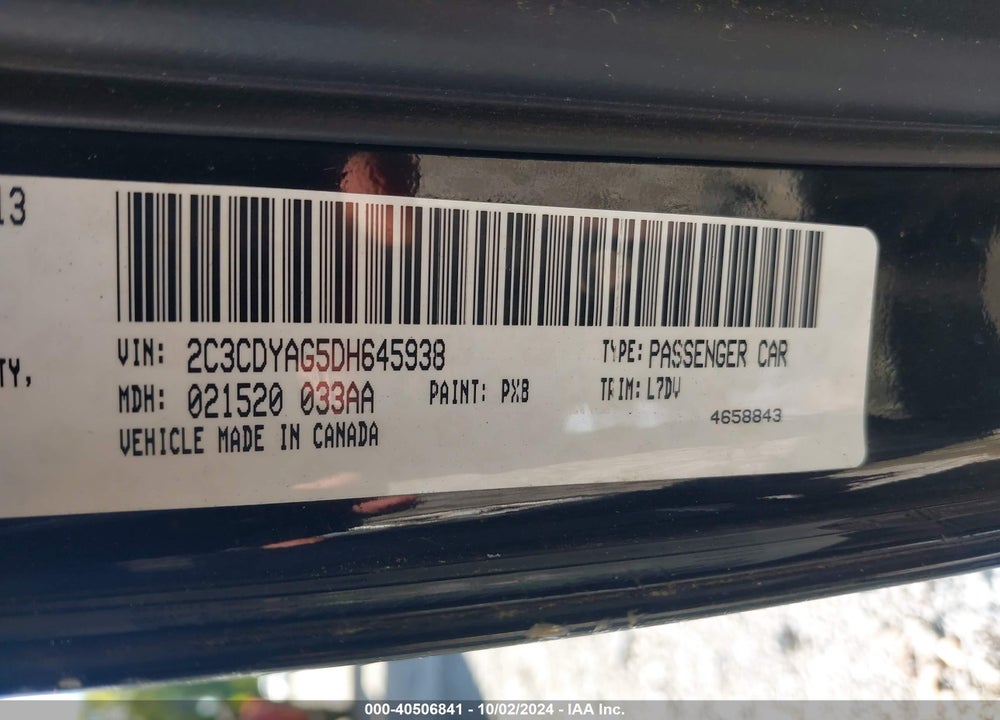 2013 DODGE CHALLENGER SXT VIN: 2C3CDYAG5DH645938