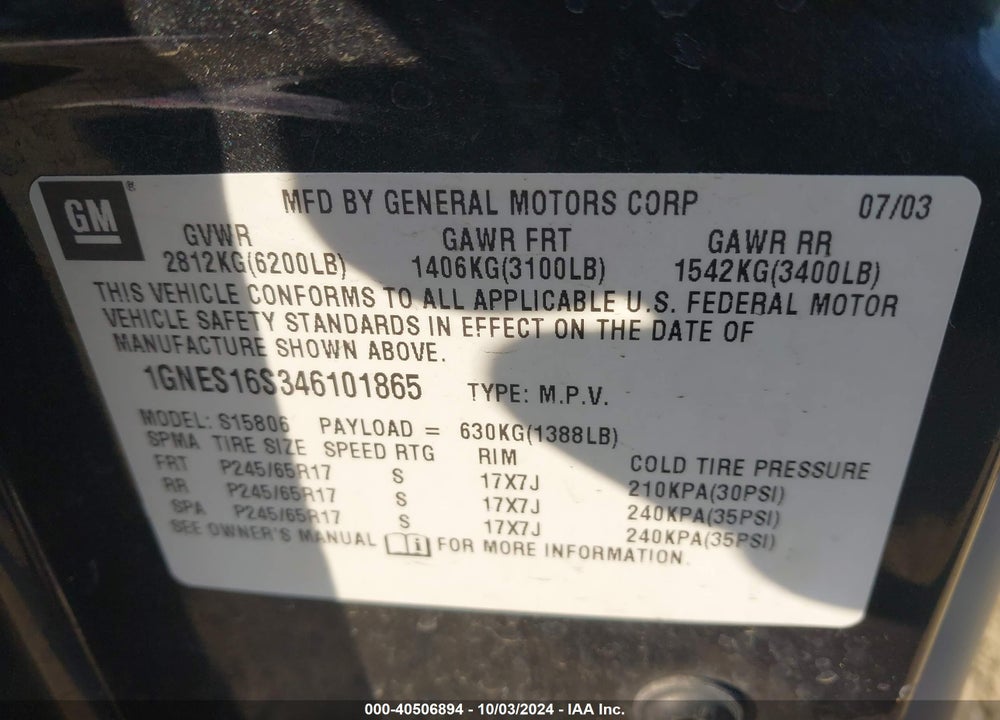 2004 CHEVROLET TRAILBLAZER EXT LS VIN: 1GNES16S346101865