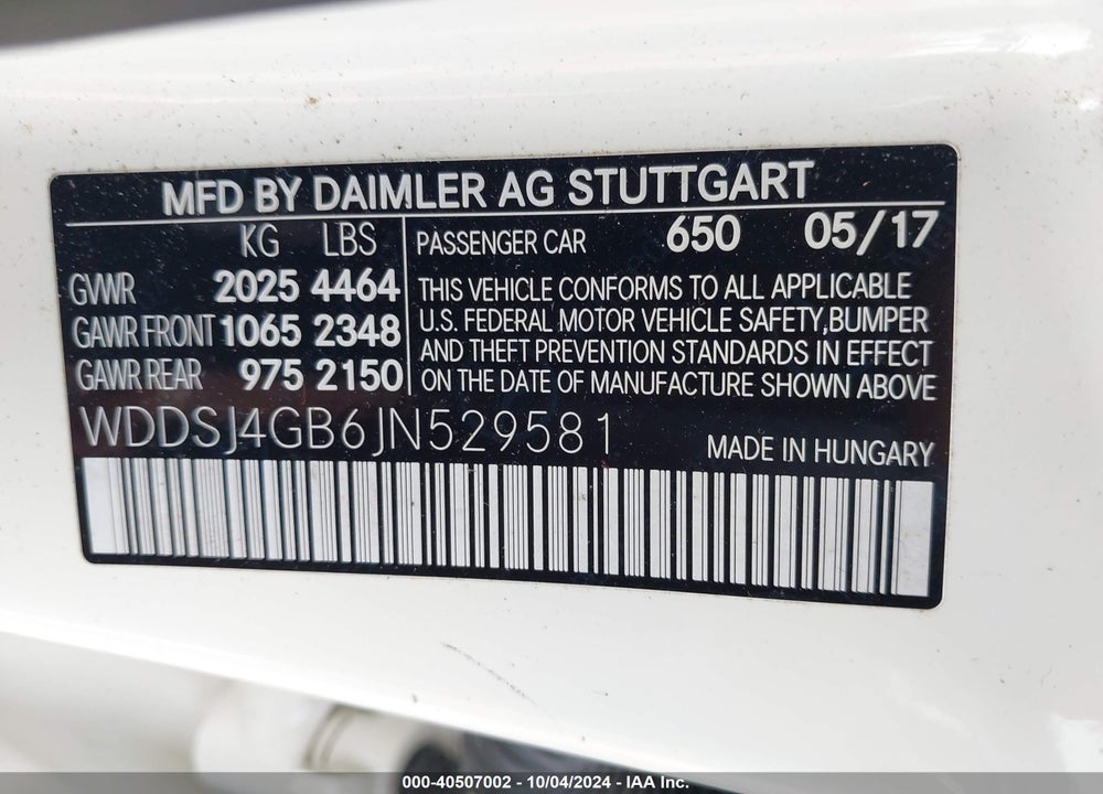 2018 MERCEDES-BENZ CLA 250 4MATIC VIN: WDDSJ4GB6JN529581