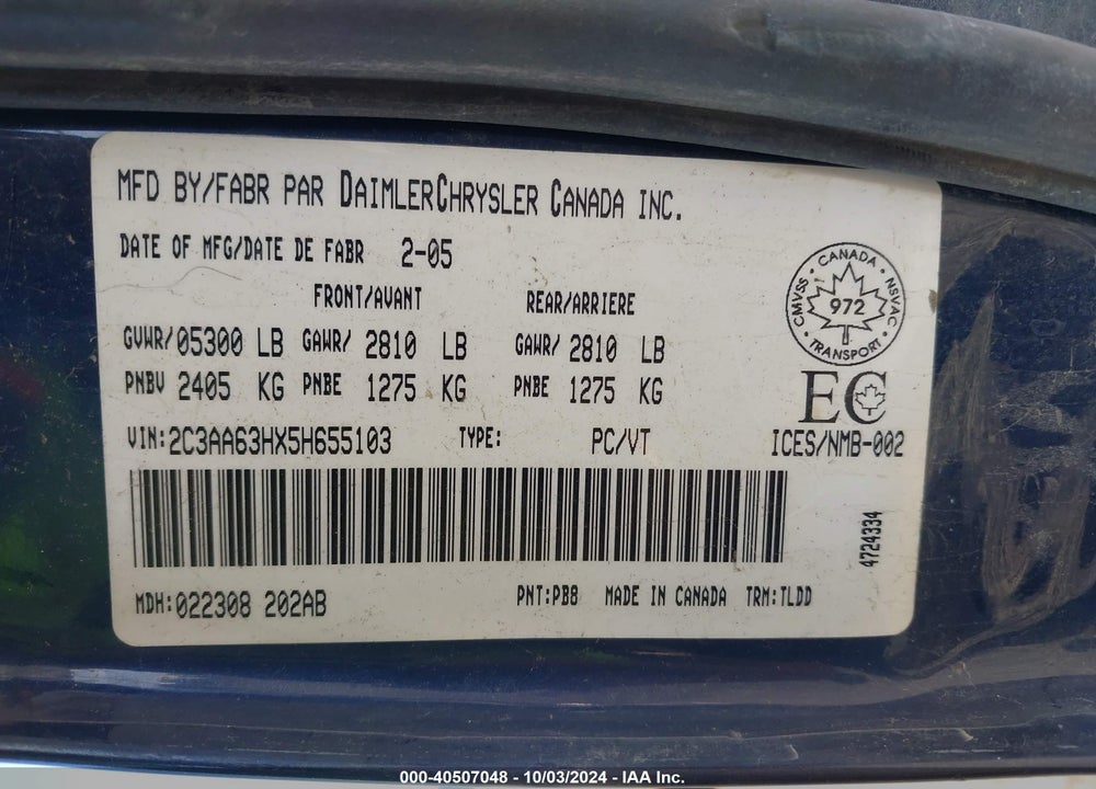 2005 CHRYSLER 300C VIN: 2C3AA63HX5H655103