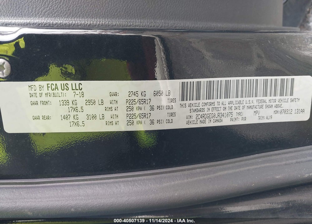 2018 DODGE GRAND CARAVAN GT VIN: 2C4RDGEG0JR341075