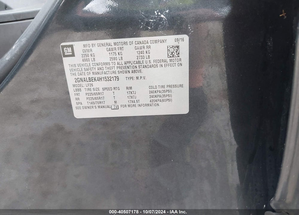 2017 CHEVROLET EQUINOX LS VIN: 2GNALBEK4H1532179