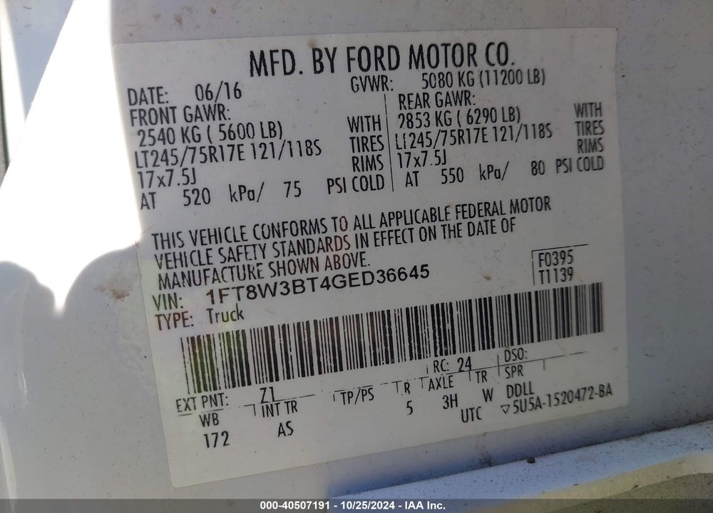 2016 FORD F-350 XL VIN: 1FT8W3BT4GED36645