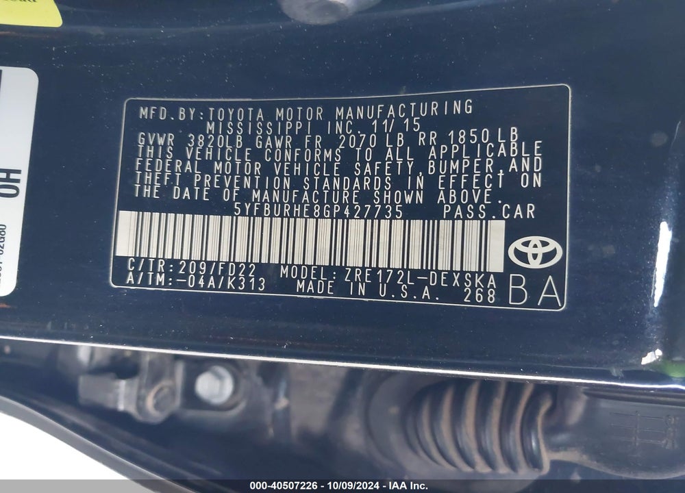 2016 TOYOTA COROLLA S PLUS VIN: 5YFBURHE8GP427735