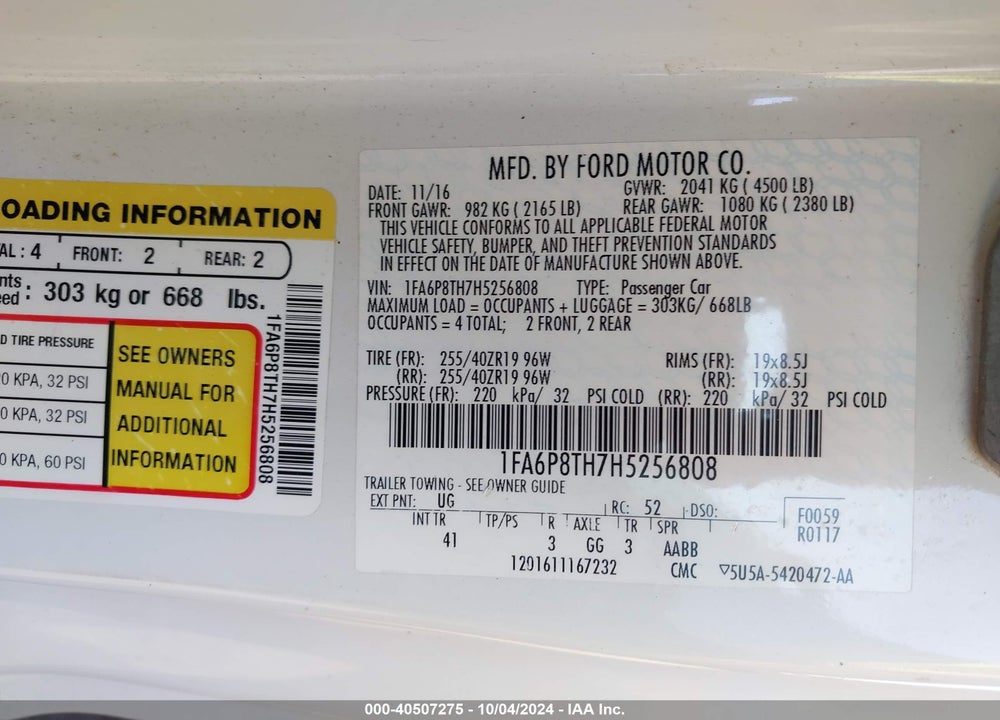 2017 FORD MUSTANG ECOBOOST VIN: 1FA6P8TH7H5256808