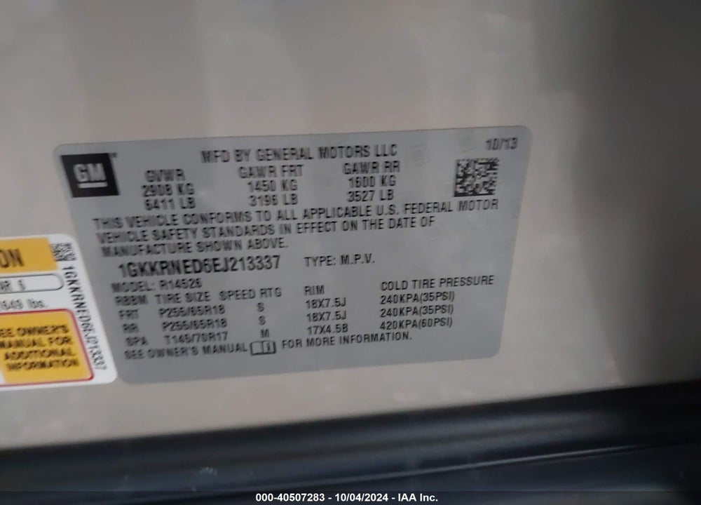 2014 GMC ACADIA SLE-1 VIN: 1GKKRNED6EJ213337