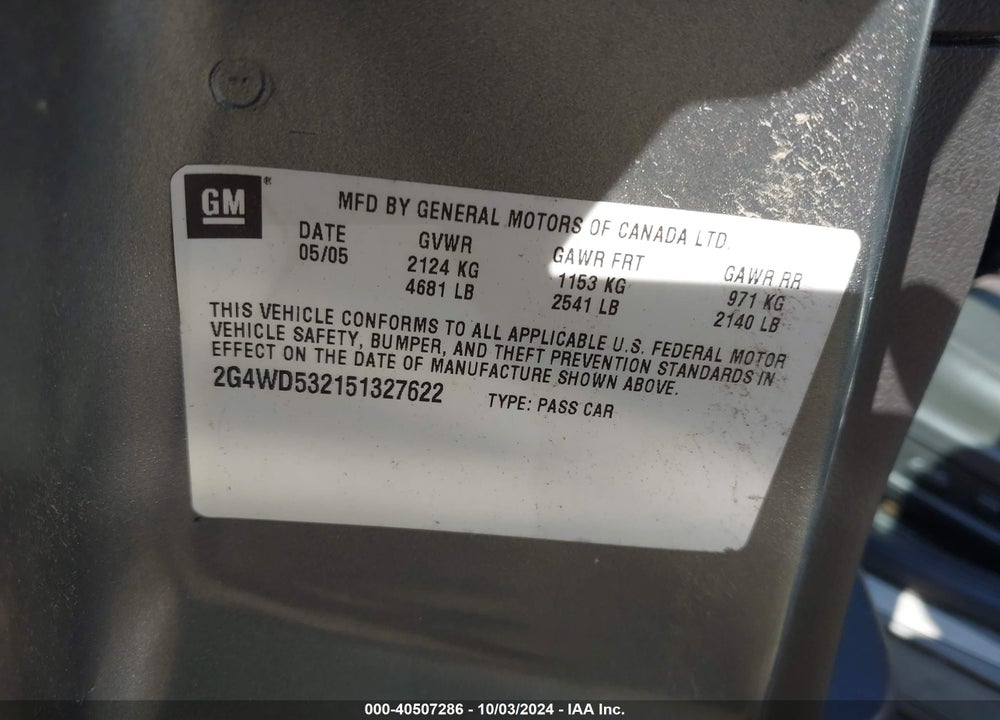 2005 BUICK LACROSSE CXL VIN: 2G4WD532151327622