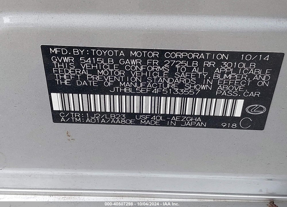 2015 LEXUS LS 460 VIN: JTHBL5EF4F5133557